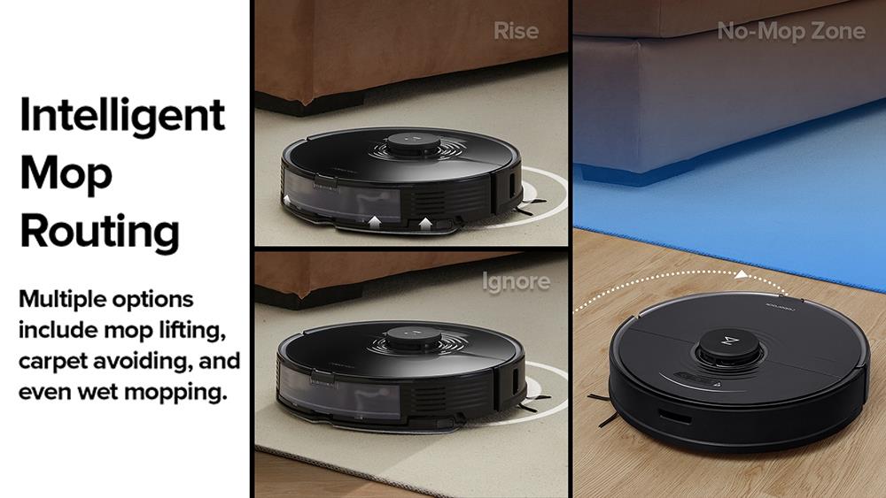 Roborock S7 Robot Vacuum Cleaner with Sonic Mopping Auto Mop Lifting 2500Pa Powerful Suction LiDAR Navigation Ultrasonic Carpet Recognition 5200mAh Battery 470ml Dustbin 300ml Water Tank APP Control for Pets Hair, Carpets and Hard Floor - Black