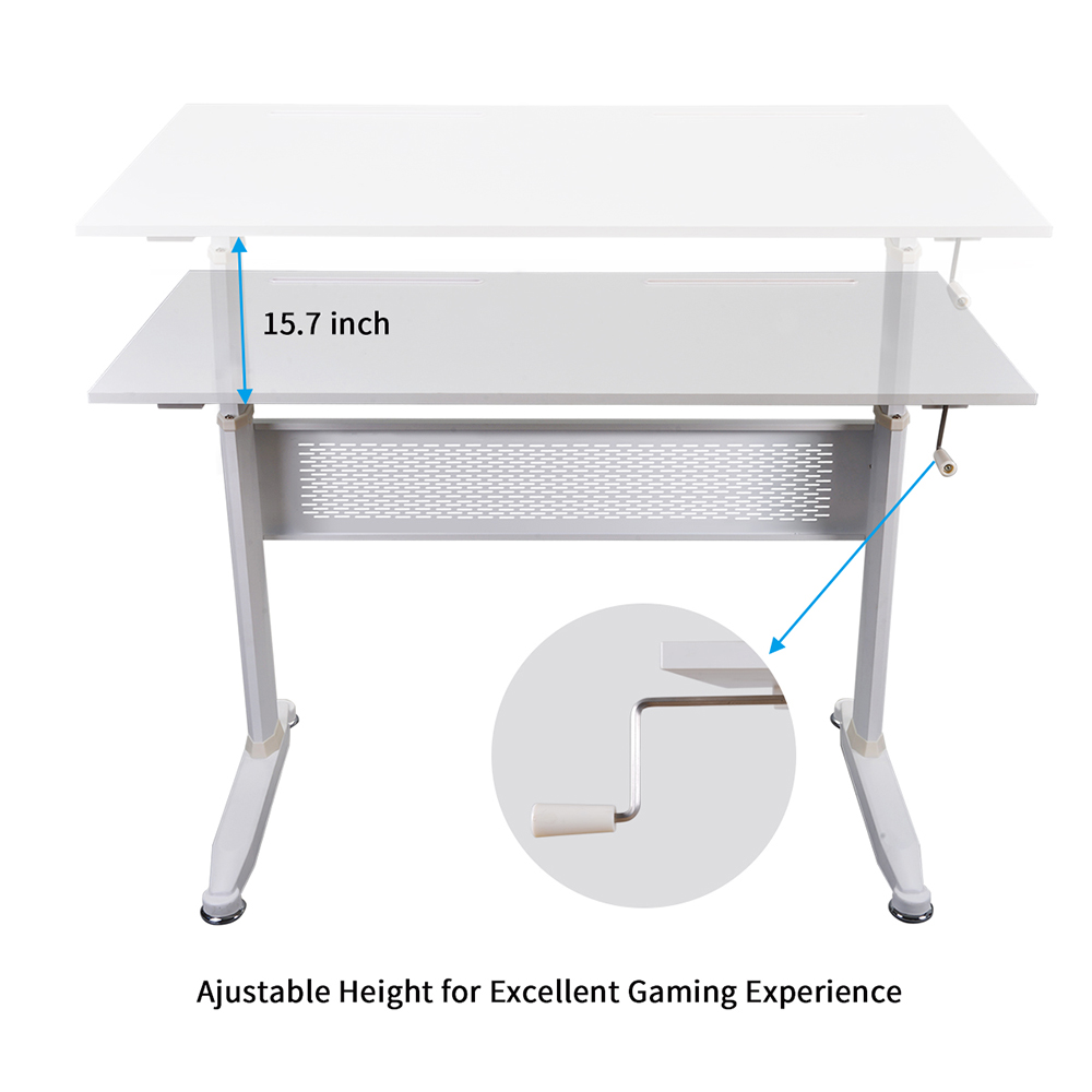 Home Office Standing Computer Desk with Height-adjustable Handle - White