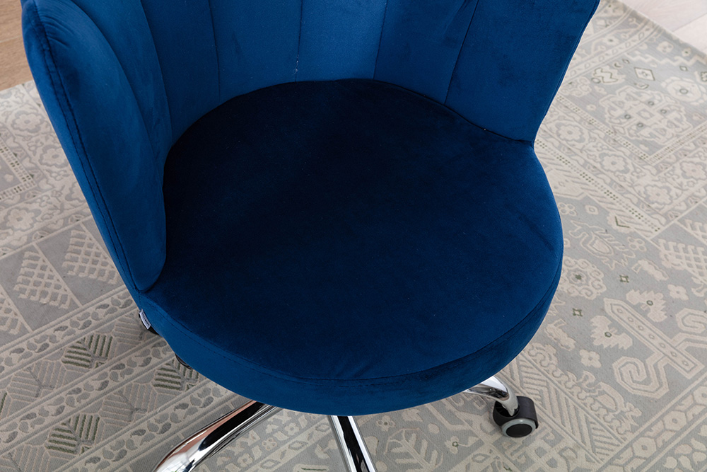 COOLMORE Velvet Swivel Shell Chair Height Adjustable with Curved Backrest and Casters for Living Room, Bedroom, Office - Blue