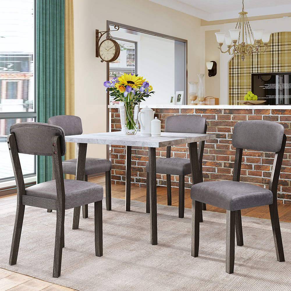 TOPMAX 5 Pieces of Dining Set, with Wooden Square Table & 4 * Upholstered Chairs - Gray