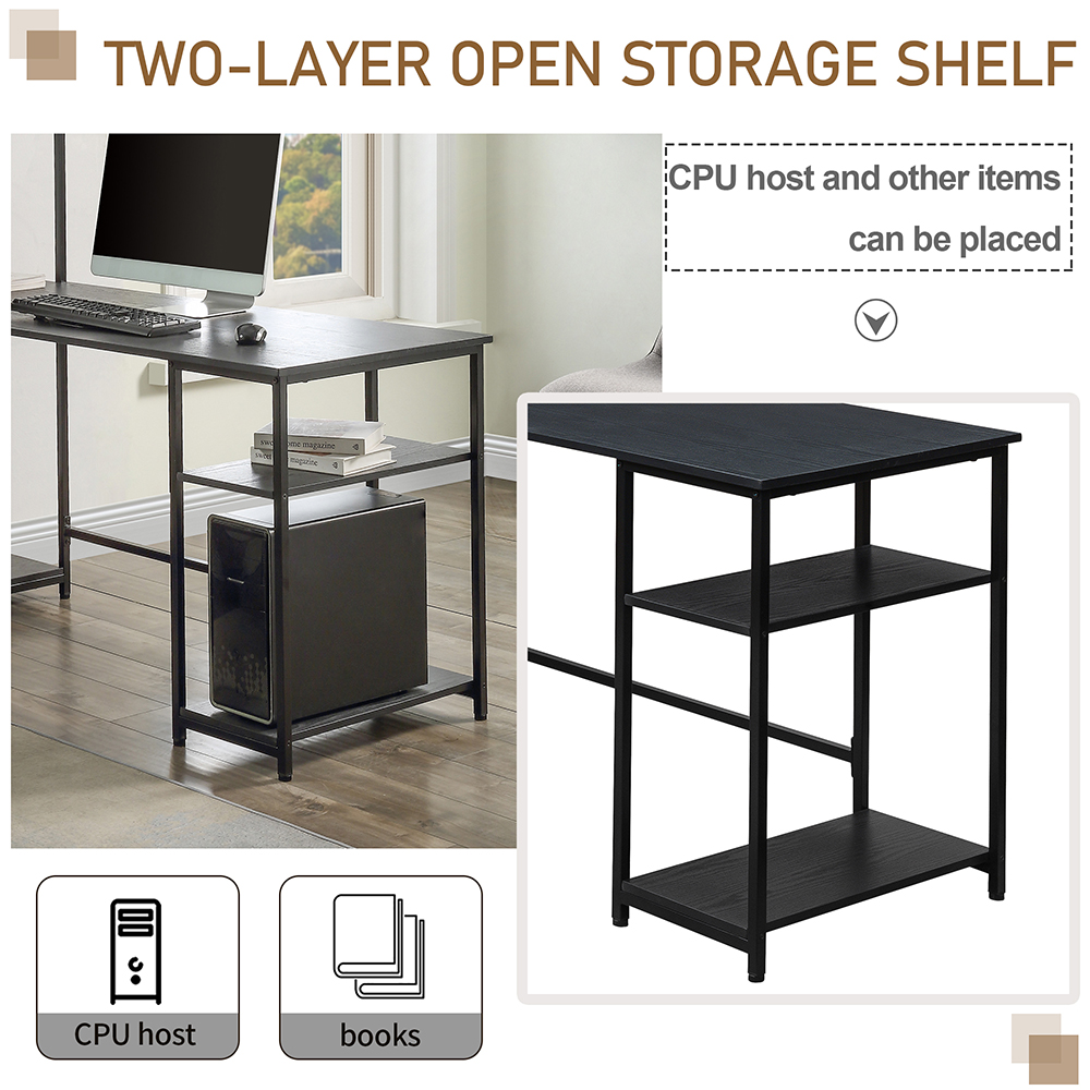 Home Office 29.7" Height Computer Desk with Multiple Storage Shelves & CPU Bracket, Solid Steel Frame - Black