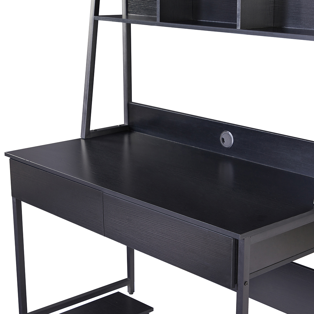 Home Office Computer Desk with Locker and Open Top Shelf - Black