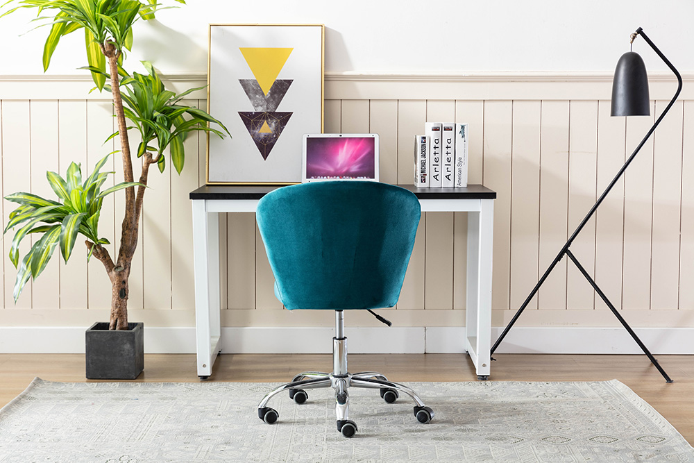 Home Office Velvet Swivel Chair Height Adjustable with Curved Backrest and Casters for Living Room, Bedroom, Office - Teal