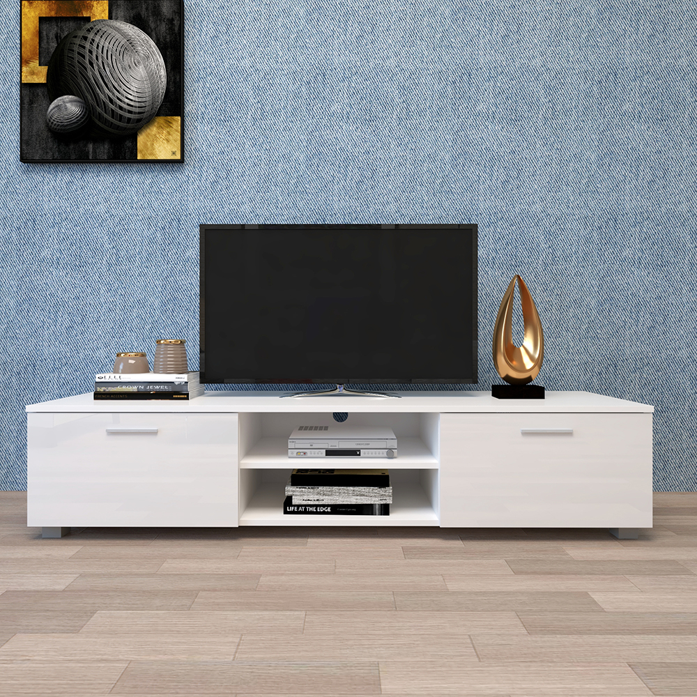 63" TV Stand with 2 Storage Drawers and Open Shelves, Suitable for Placing TVs up to 70" - White