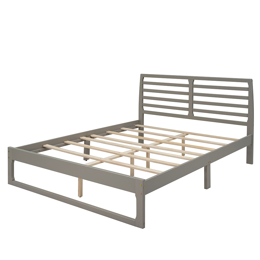 Queen Size Wooden Bed Frame Simple Modern Design with Headboard - Gray
