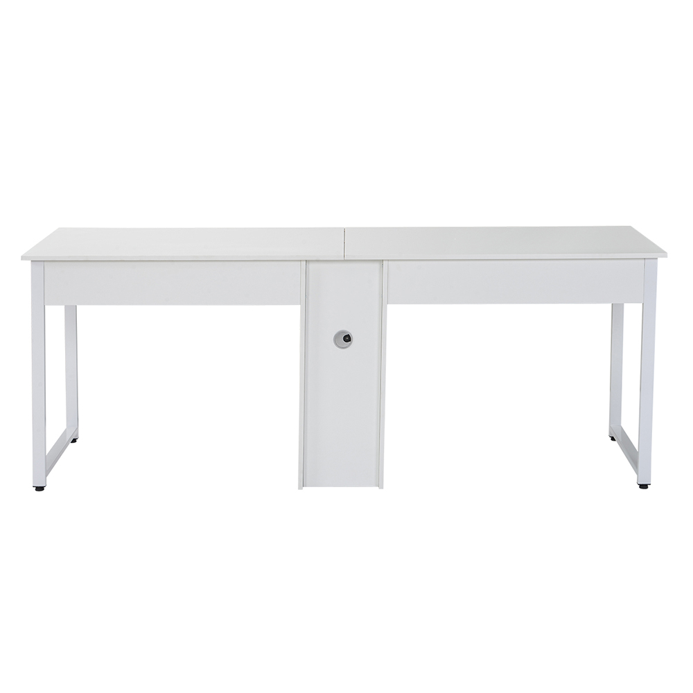 Home Office Dual Person Computer Desk with Two-layer Shelf and Wire Management Grommet - White