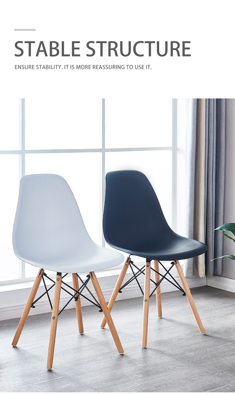 Eco-friendly PP Material Thickened Plastic Chair with Curved Backrest and Wooden Legs for Dining Room, Reception Room - White