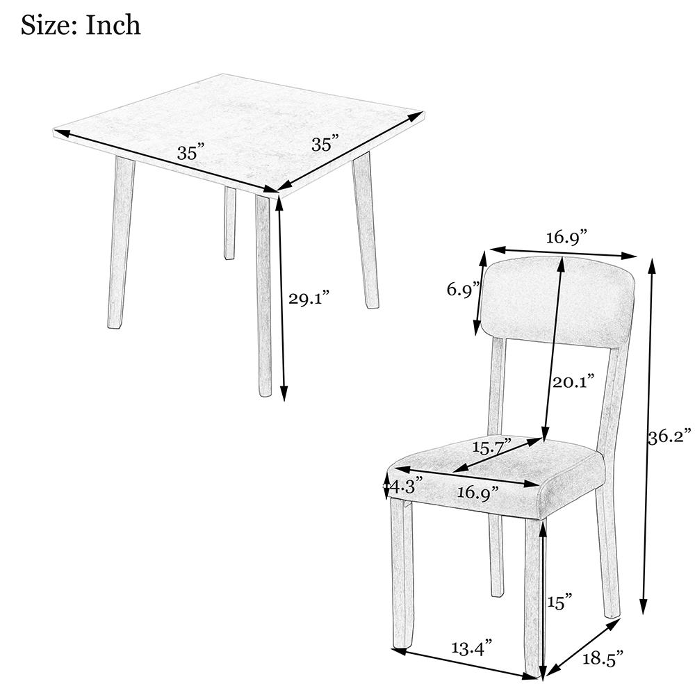 TOPMAX 5 Pieces of Dining Set, with Wooden Square Table & 4 * Upholstered Chairs - Gray