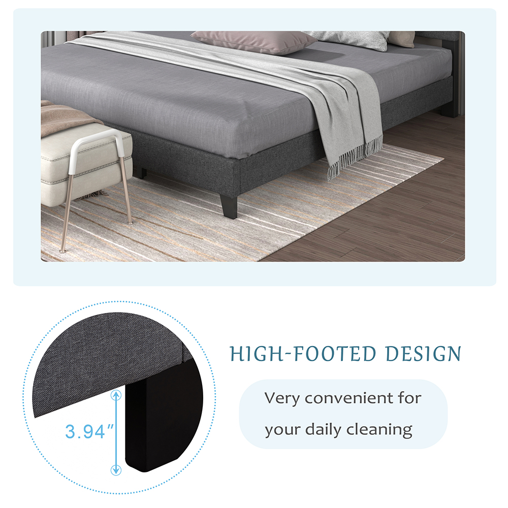 TOPMAX Upholstered Platform Bed Frame with Wooden Slat Support and Tufted Headboard King Size (Only Frame) - Dark Grey