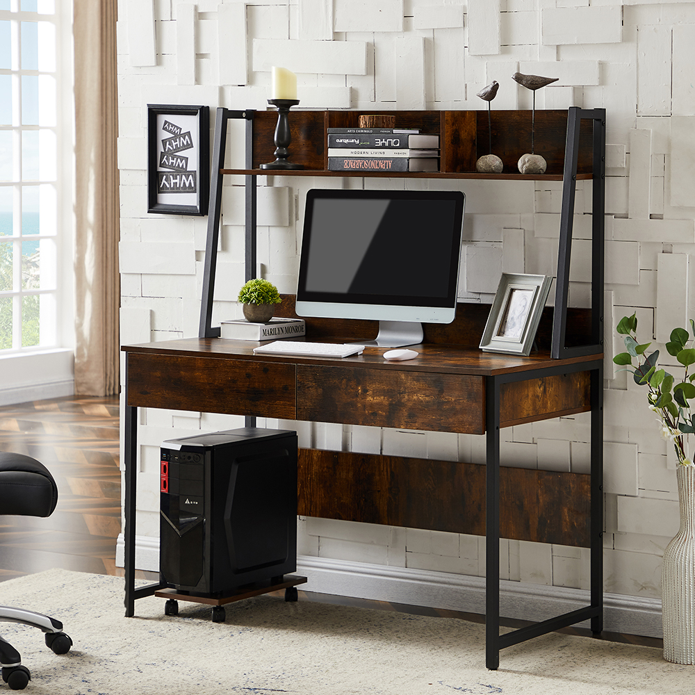 Home Office Computer Desk with Locker and Open Top Shelf - Tiger