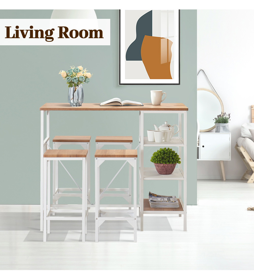 5 Pieces Counter Height Dining Table Set, with 4 Stools Gray