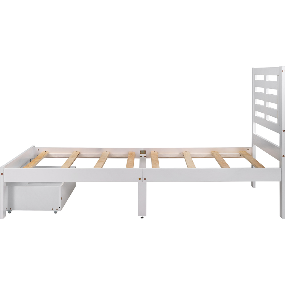 Twin Size Wooden Bed Frame with Storage Drawer - White