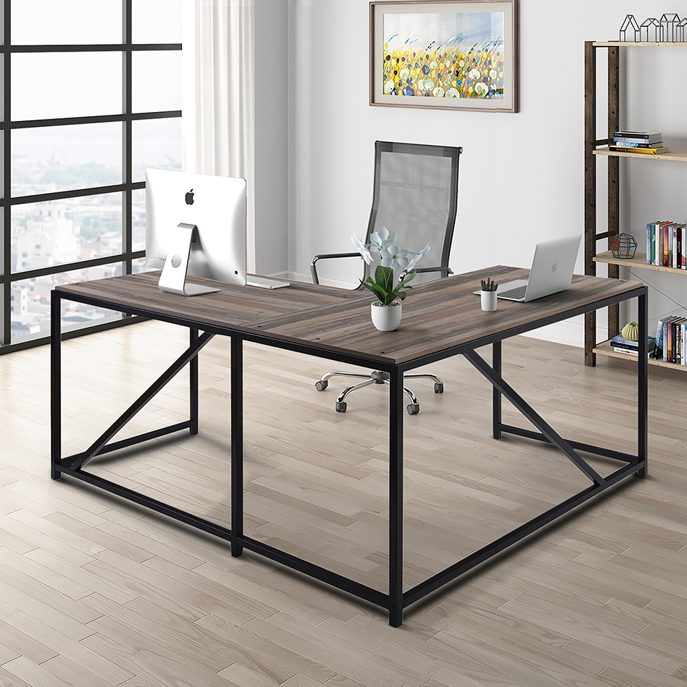 Home Office L-Shaped Computer Desk with Modern Style - Walnut