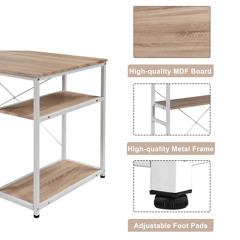 Home Office Computer Desk with Five-layer Shelf & CPU Bracket - Oak