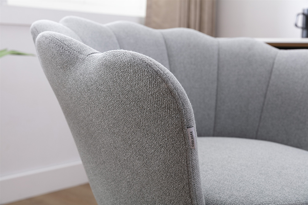 COOLMORE Linen Rotating Shell Chair Height Adjustable with Curved Backrest and Casters for Living Room, Bedroom - Light Grey