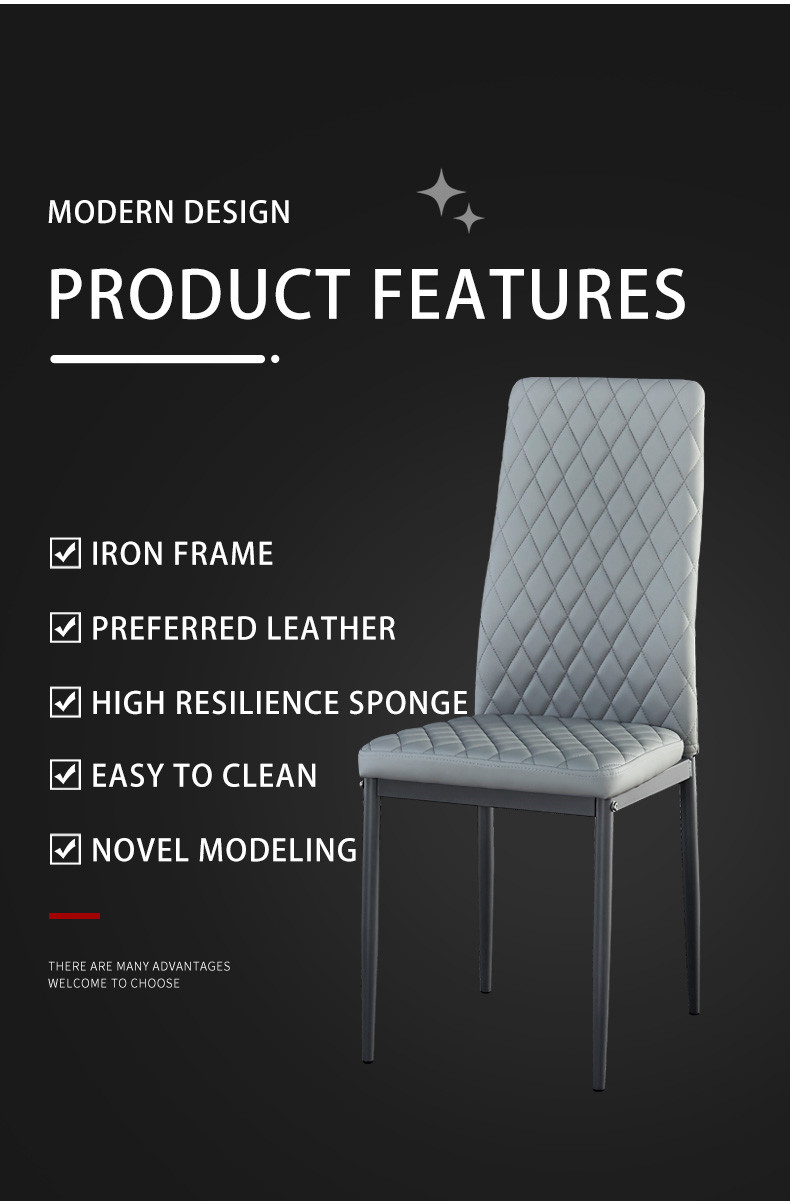 Diamond Grid Pattern Fire-retardant Leather Armless Chair Set Of 4, Sprayed Metal Pipe Legs For Kitchen, Living Room, Office, Bedroom - Gray 9 Diamond Grid Pattern Fire-retardant Leather Armless Chair Set of 4, Sprayed Metal Pipe Legs for Kitchen, Living Room, Office, Bedroom - Gray