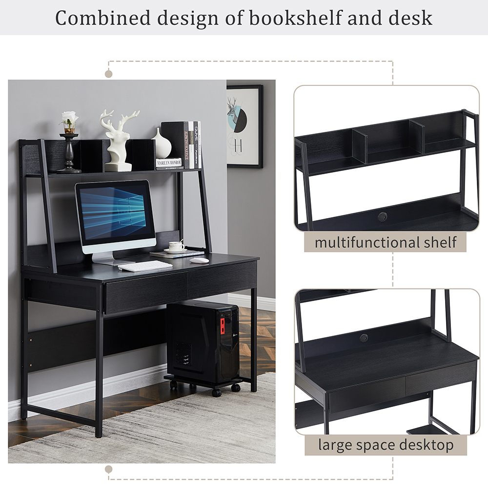 Home Office Computer Desk with Locker and Open Top Shelf - Black