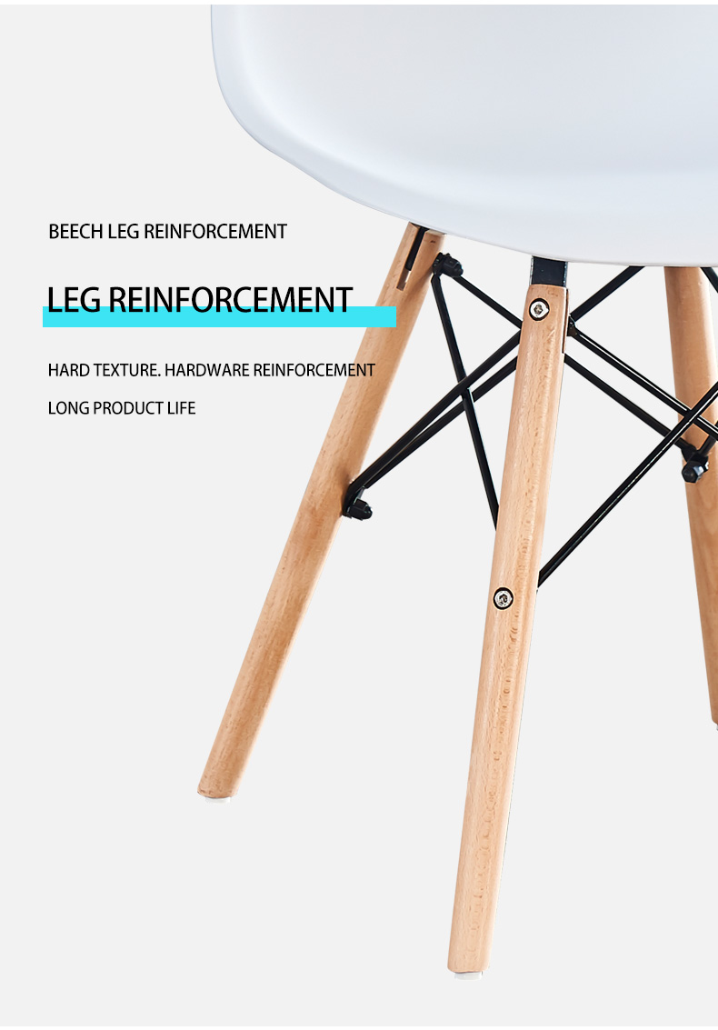 Eco-friendly PP Material Thickened Plastic Chair with Curved Backrest and Wooden Legs for Dining Room, Reception Room - White