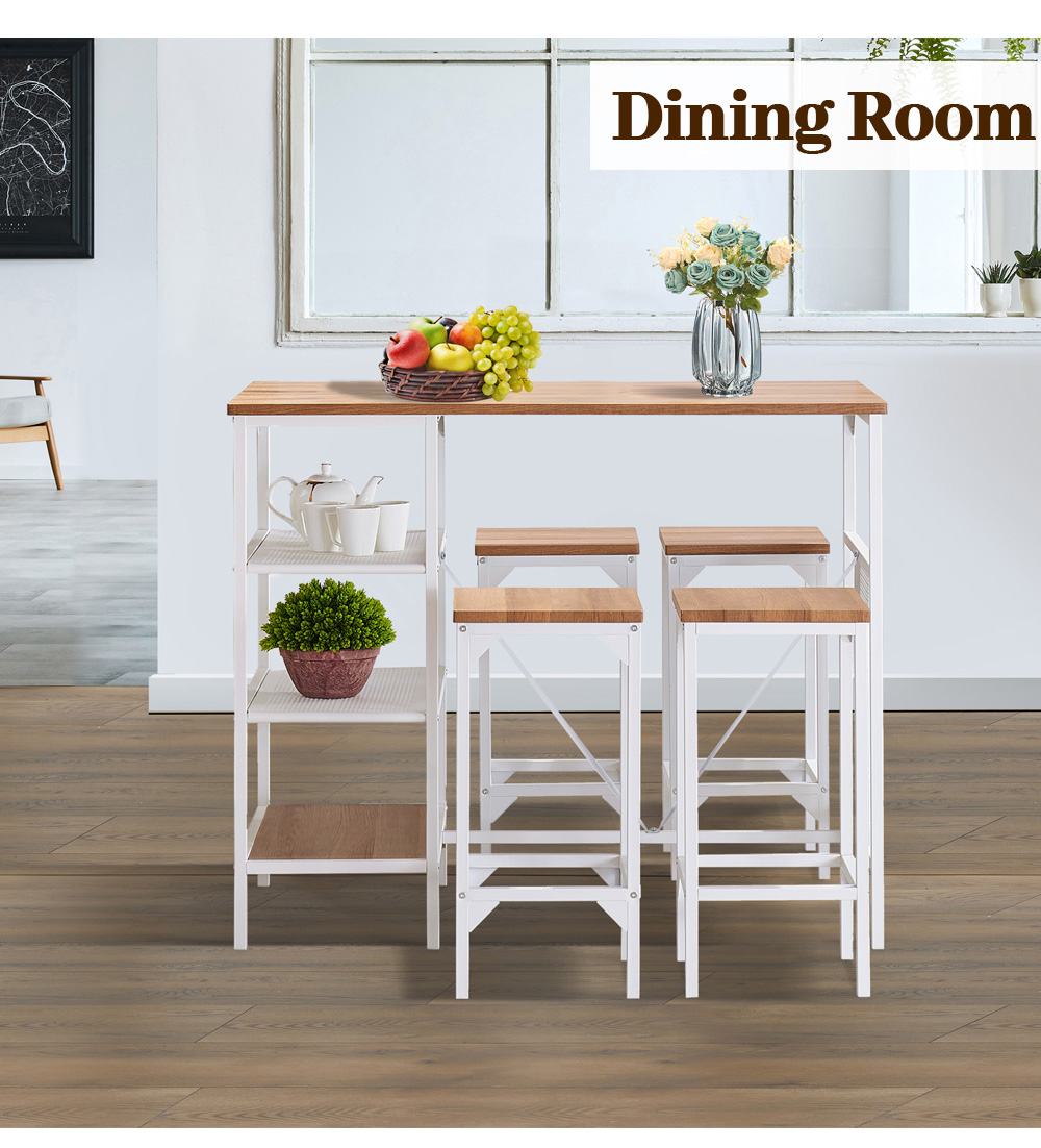 5 Pieces Counter Height Dining Table Set, with 4 Backless Bar Stools, for Pub, Kitchen, Bedroom, Living Room - Oak