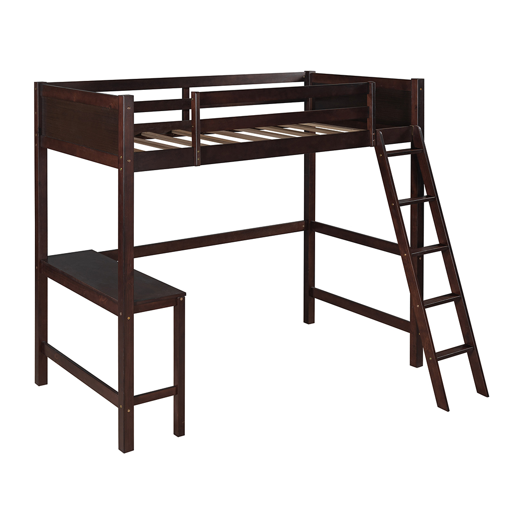 Twin Size Wooden Loft Bed Frame Espresso