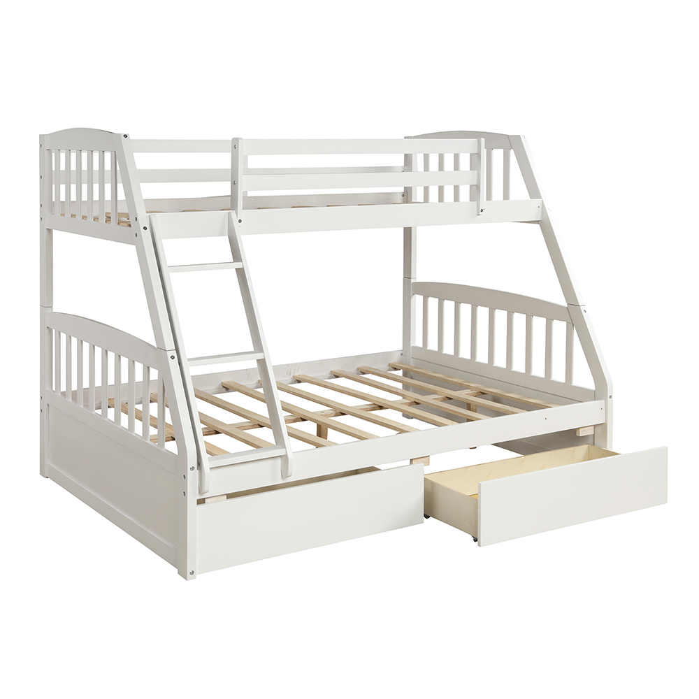 TOPMAX Solid Wood Bunk Bed with 2 Storage Drawers, Ladder and Guardrail - White