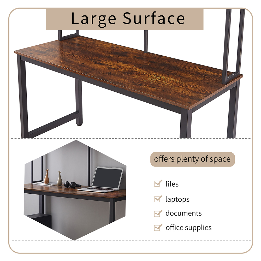 Home Office Computer Desk with Three-dimensional Shelf - Brown