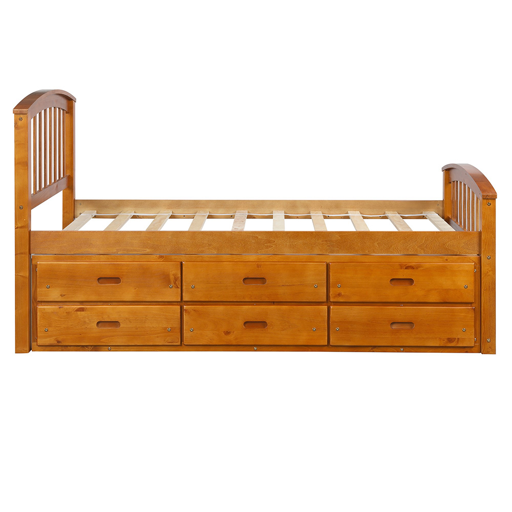Orisfur Twin Size Wooden Bed Frame With, Oak Twin Bed With Storage Drawers