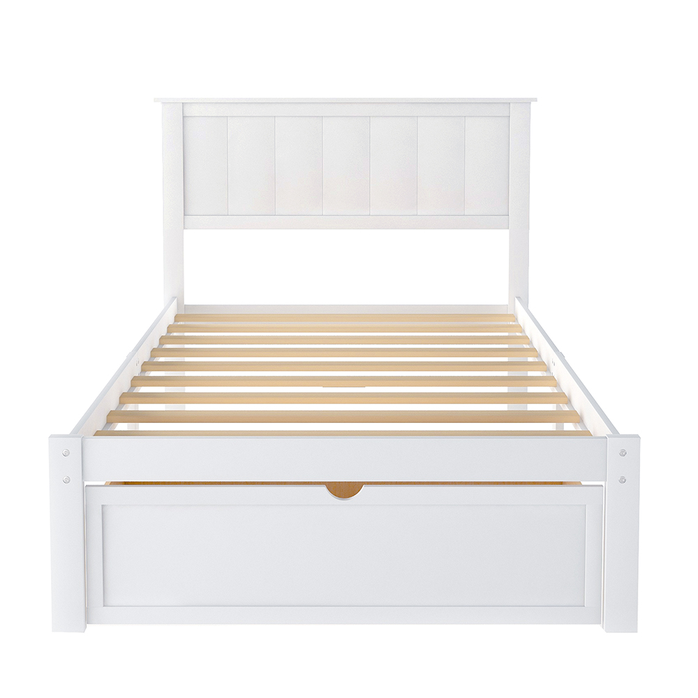 Twin Size Wooden Bed Frame with Under-bed Storage Drawer - White
