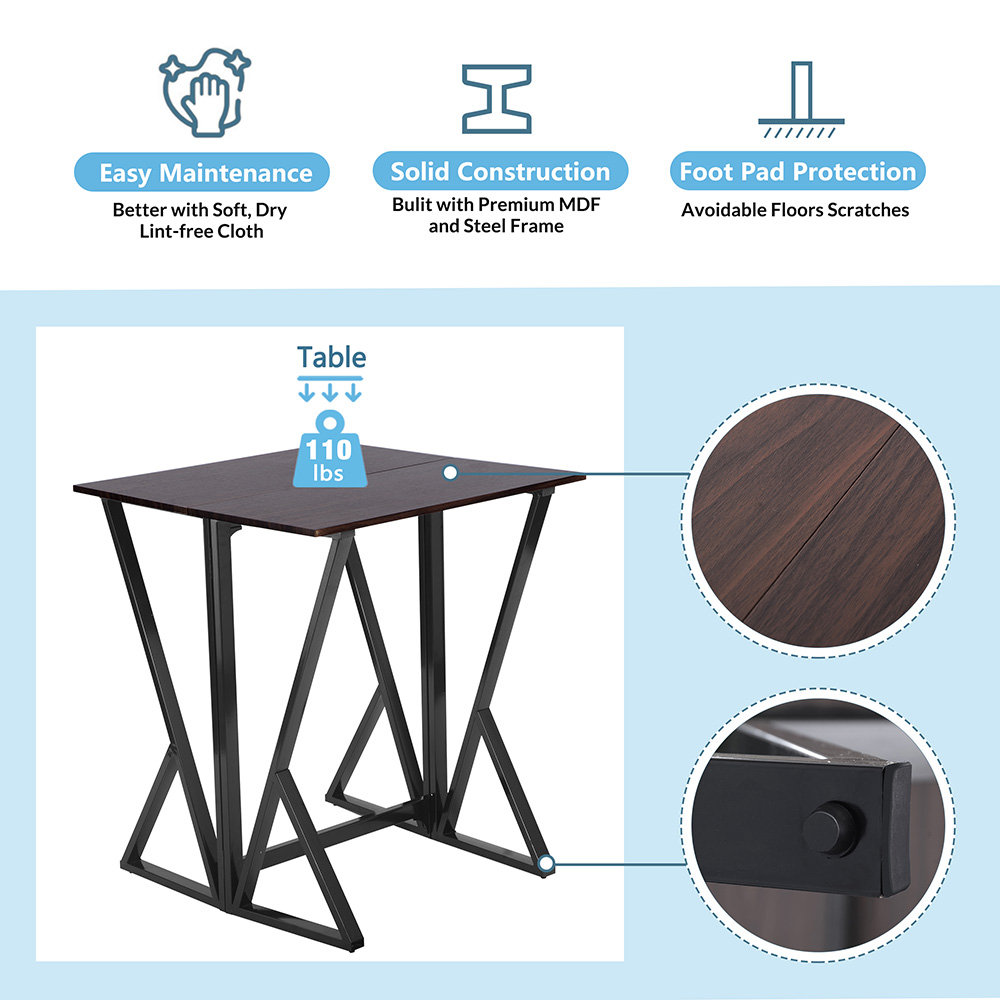 TOPMAX 5 Piece Folding Bar Table Set with 4 Stools for Kitchen, Living Room, Bar, Restaurant - Dark Coffee