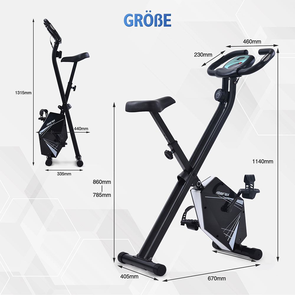 Merax Indoor Exercise Folding Bike with Adjustable Seat 8 Resistance Levels Fitness Bike with Hand Pulse Sensors and LCD Display - Black