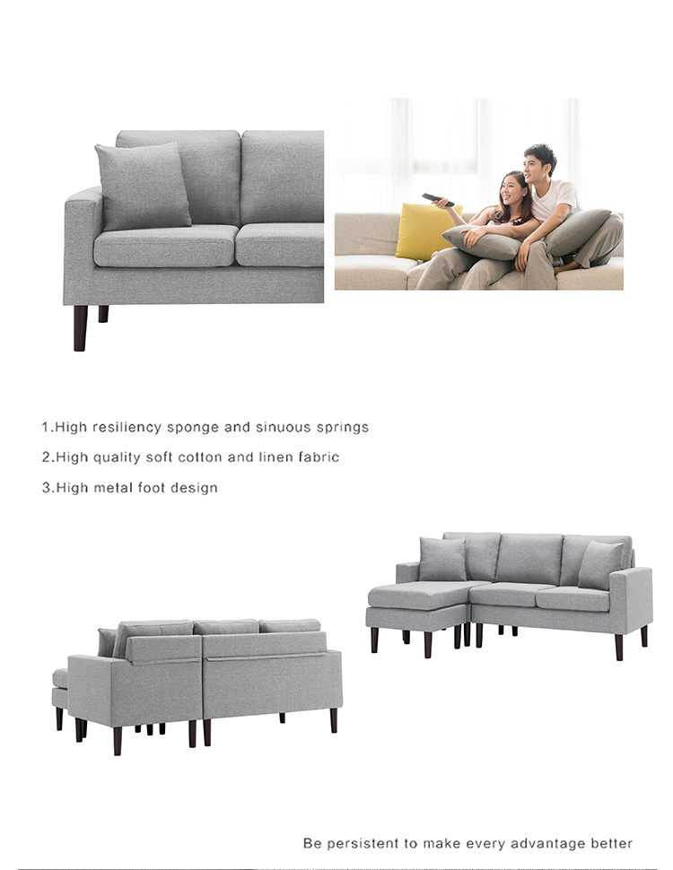 4-seats Dual-sided Combination Upholstered Sofa, Solid Rubber Wood Legs, with 2 Pillows, for Living Room, Bedroom, Office, Hotel, Bar - Dark Grey
