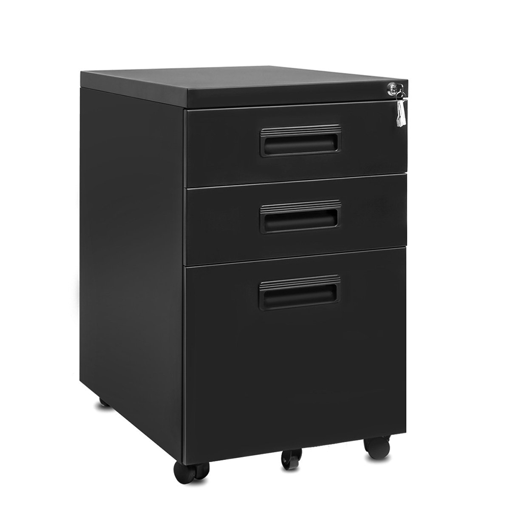 Home Office Steel Removable File Cabinet with 3 Drawers and Casters - Black