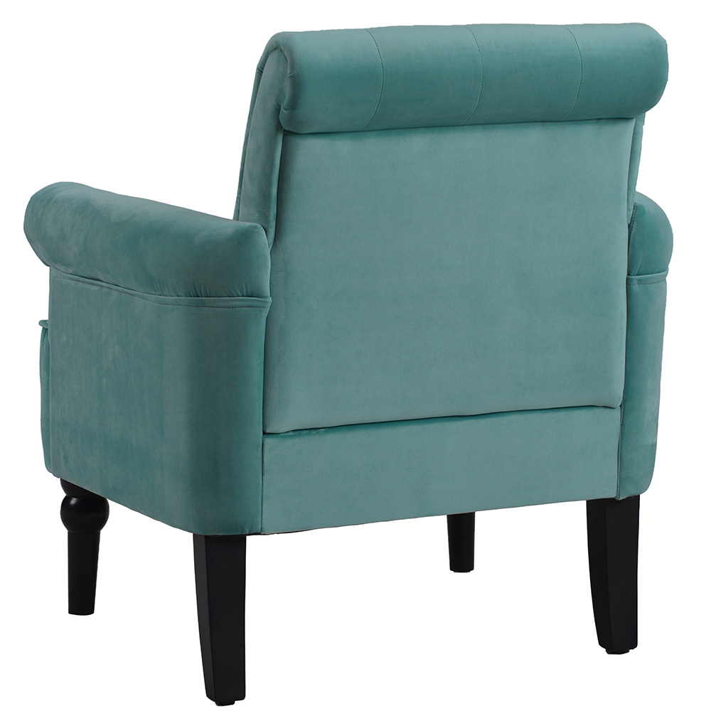 1-seat Velvet Button Tufted Sofa with Roll Arms and Wooden Legs for Living Room, Bedroom, Office, Hotel, Bar - Teal