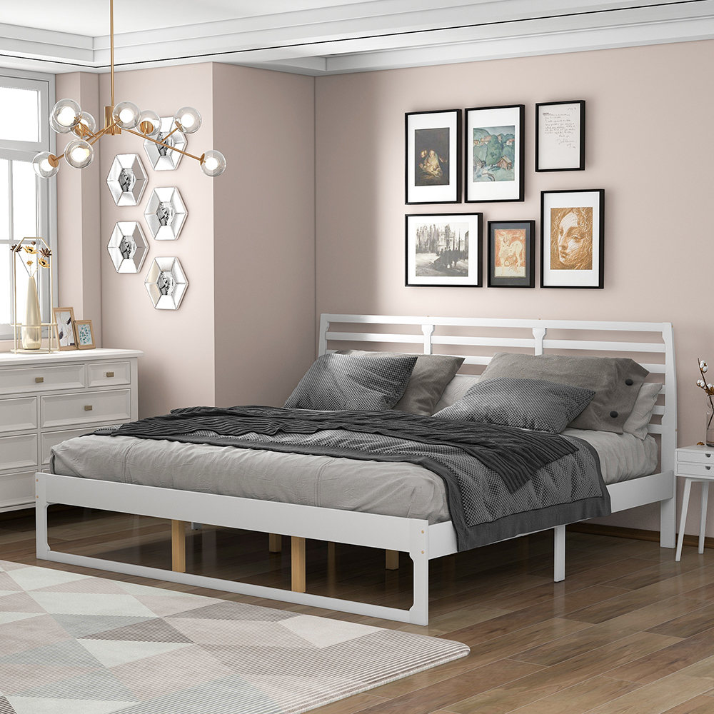 King Size Wooden Bed Frame Simple Modern Design White