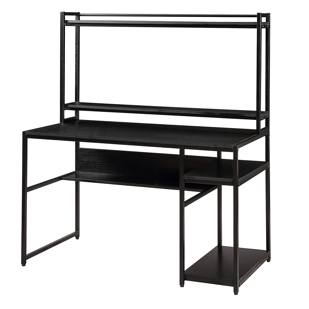 Home Office Computer Desk with Bookshelf & Detachable Display Riser & CPU Bracket - Black