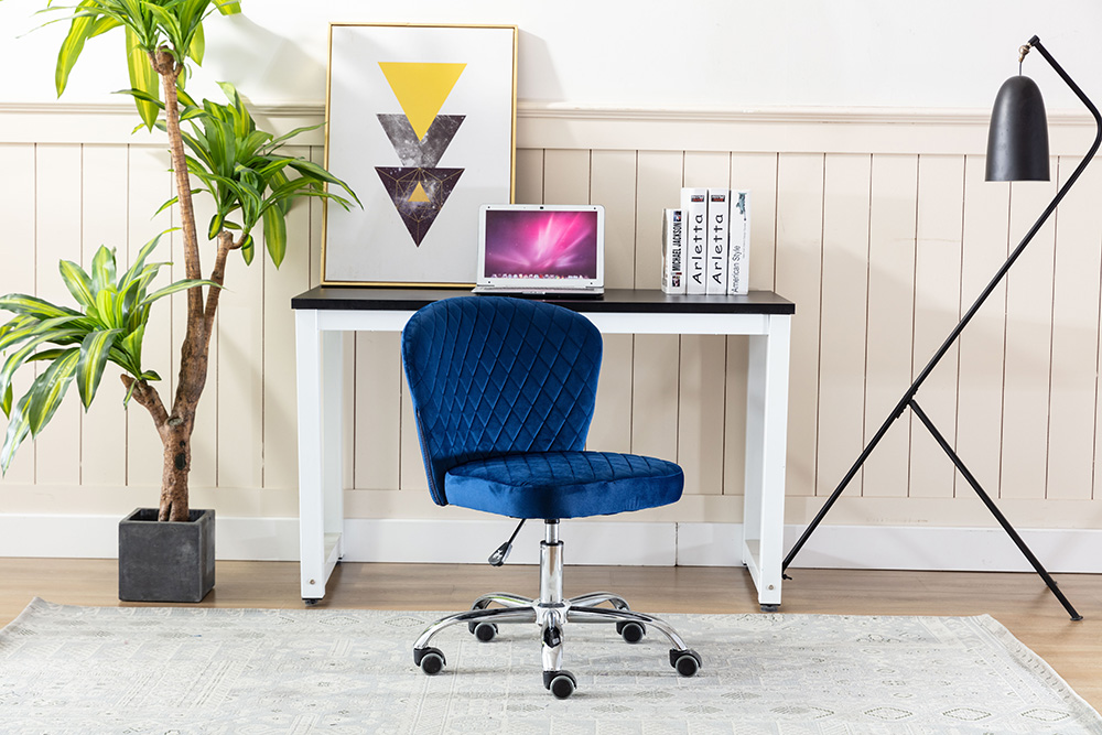 Home Office Velvet Swivel Chair Height Adjustable with Curved Backrest and Casters for Living Room, Bedroom, Office - Navy