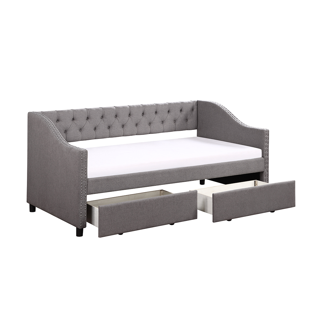 Twin Size Linen Upholstered Tufted Sofa Bed Wooden Frame with Two Storage Drawers and Armrests - Gray