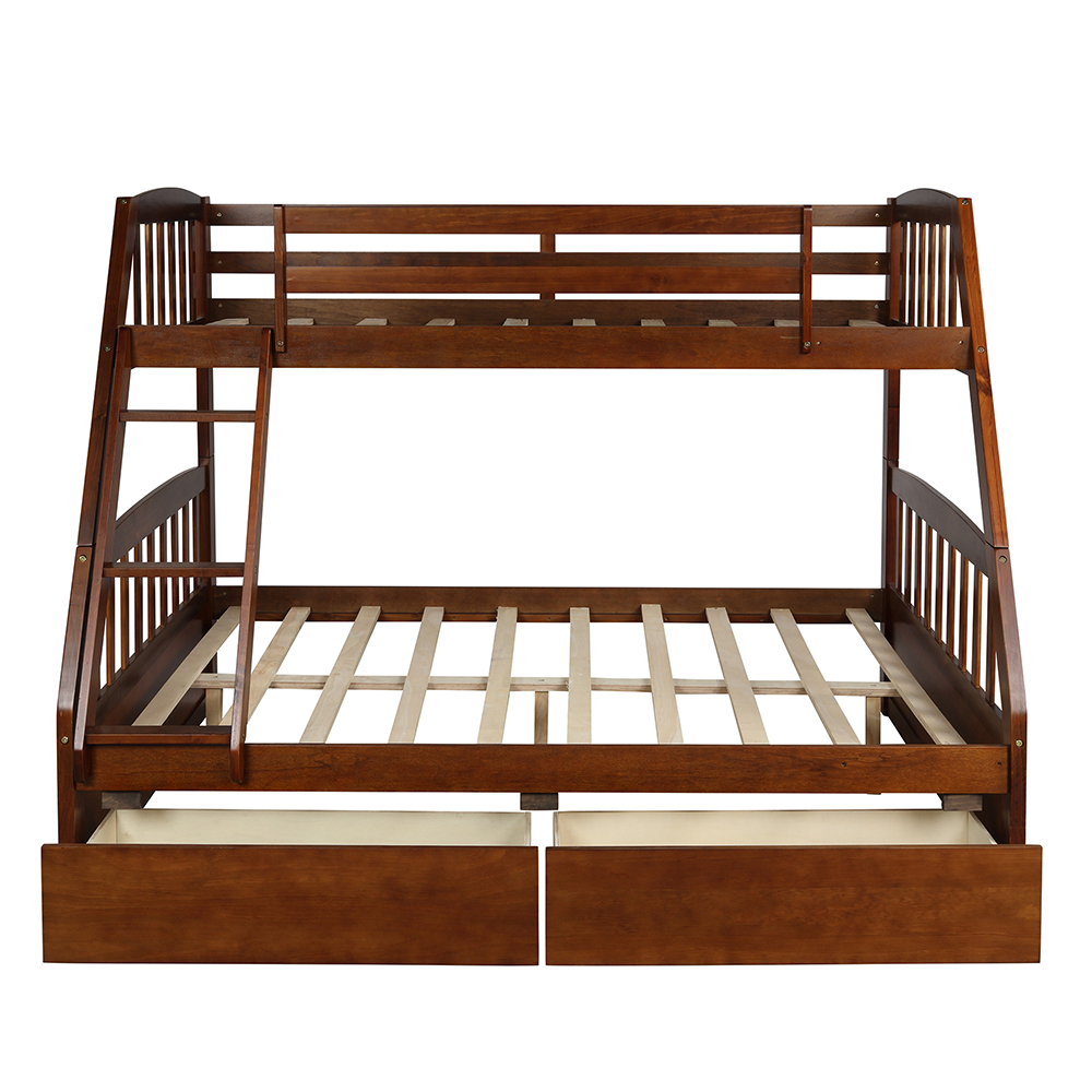 TOPMAX Solid Wood Bunk Bed with 2 Storage Drawers Walnut