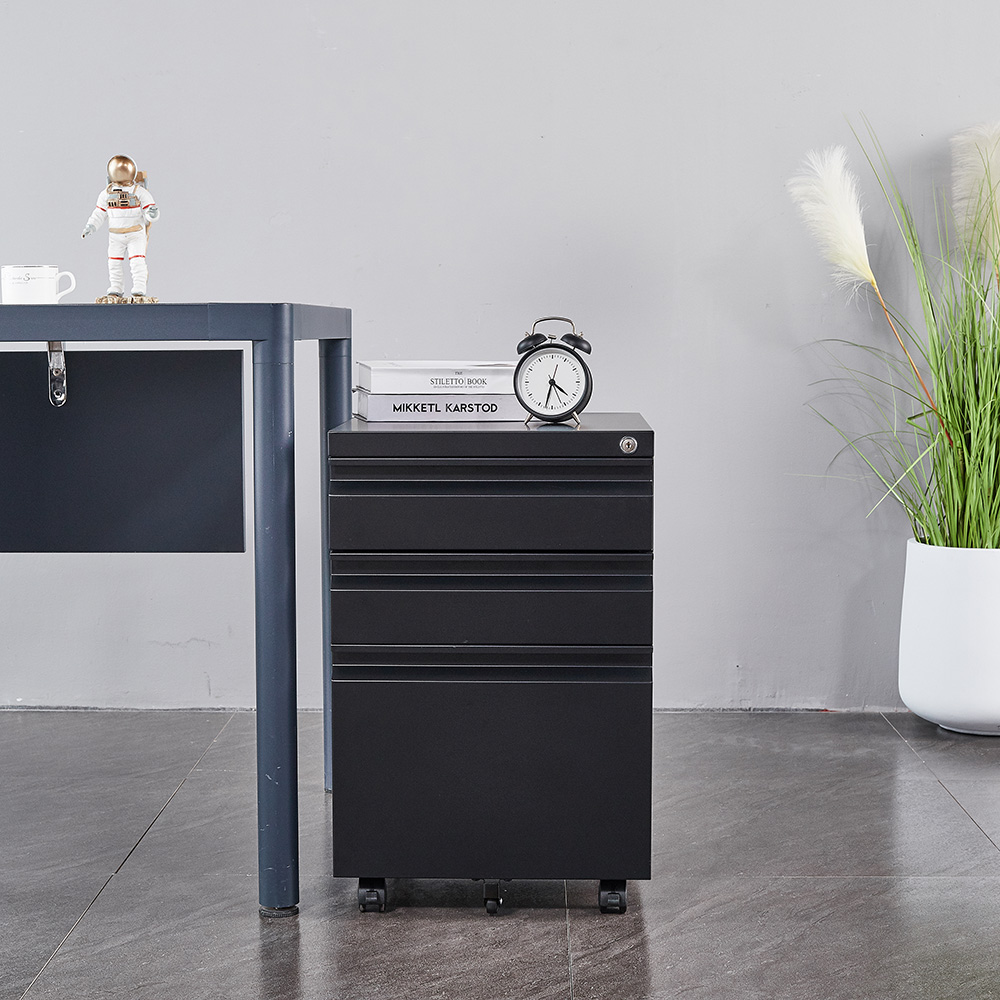 Home Office Steel Removable File Cabinet with 3 Drawers and Casters - Black