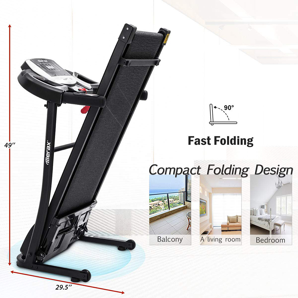 Merax Electric Folding Treadmill Easy Assembly Fitness Motorized Running Jogging Machine 1.5HP Motor 12 Preset Programs Fitness Training Gym Equipment, Exercise Indoor & Outdoor Large LCD Display - Black