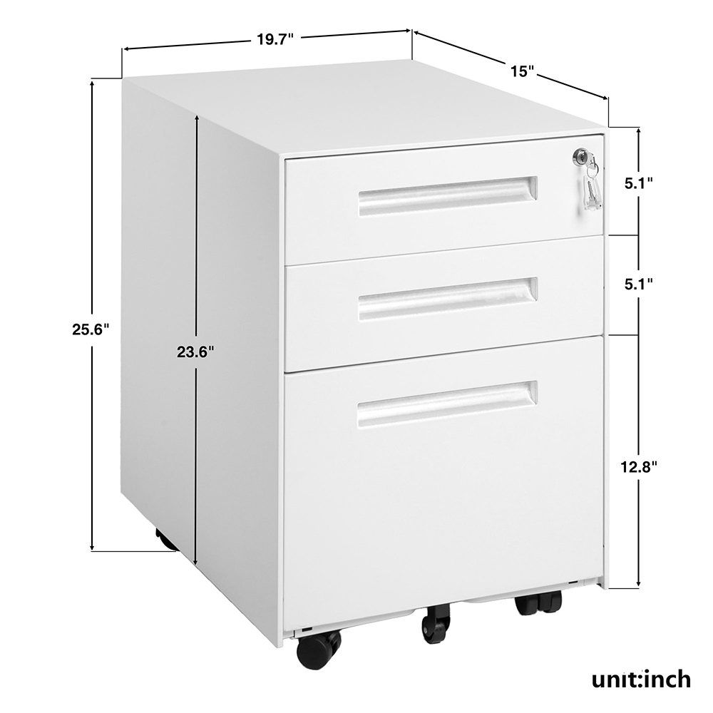 Home Office Steel Removable File Cabinet with 3 Drawers White