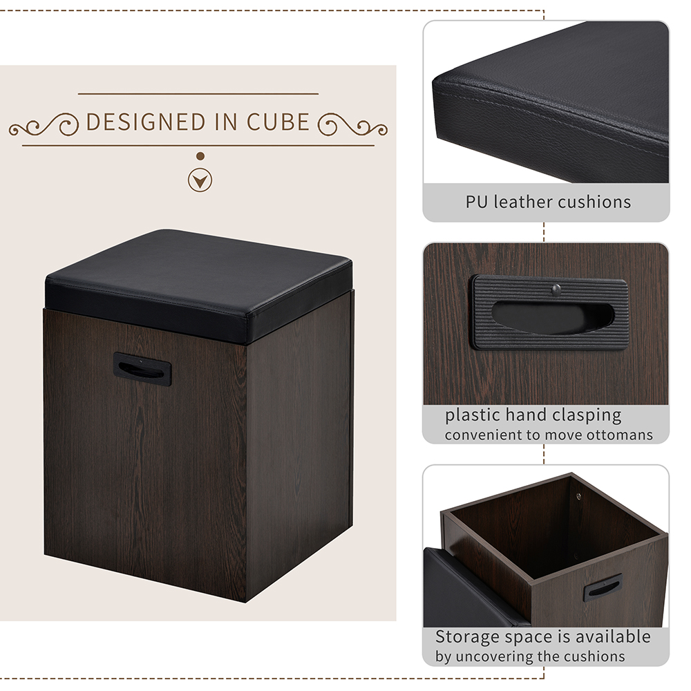 TREXM 5 Pieces Faux Wood Dining Table Set with 4 Storage Ottomans, for Kitchen, Living Room, Bedroom, Office - Espresso