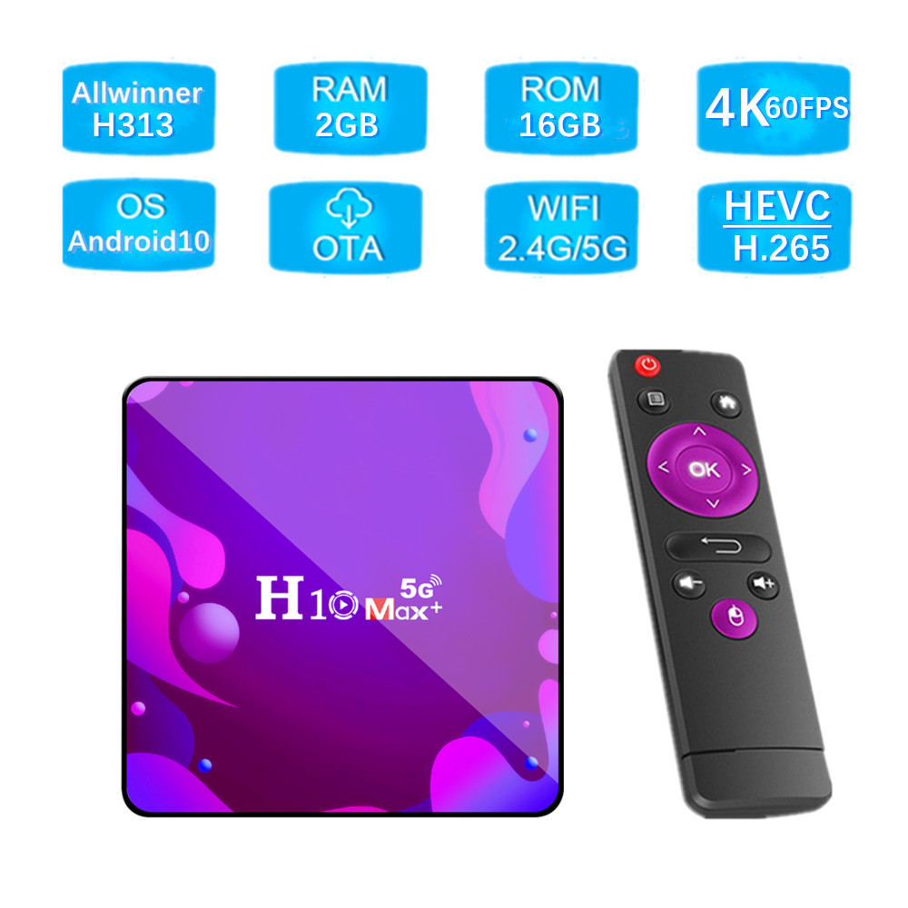 H10 MAX Android 10.0 Allwinner H616 6K TV Box 2GB/16GB Airplay USB2.0*3 WiFi LAN Google Play Youtube Netflix Facebook - Black