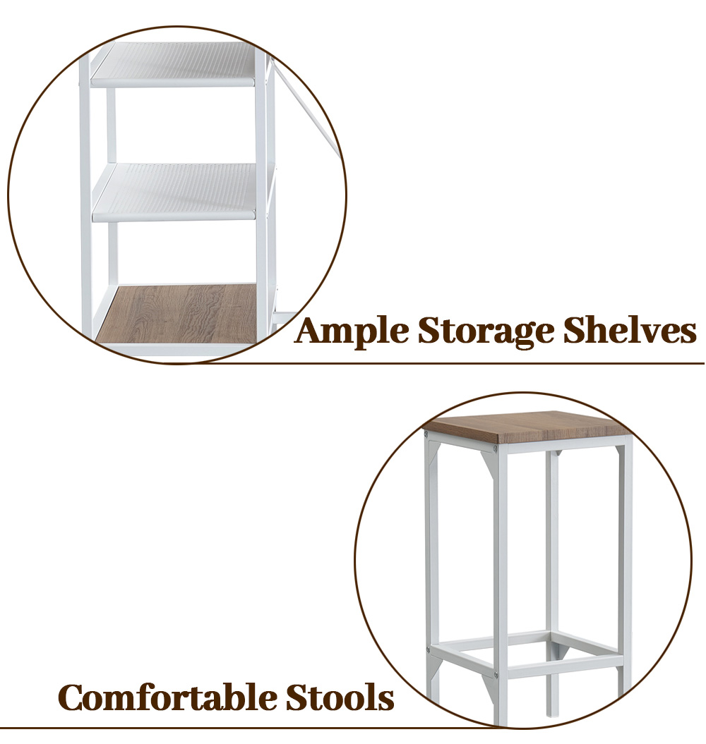 5 Pieces Counter Height Dining Table Set, with 4 Backless Bar Stools, for Pub, Kitchen, Bedroom, Living Room - Oak