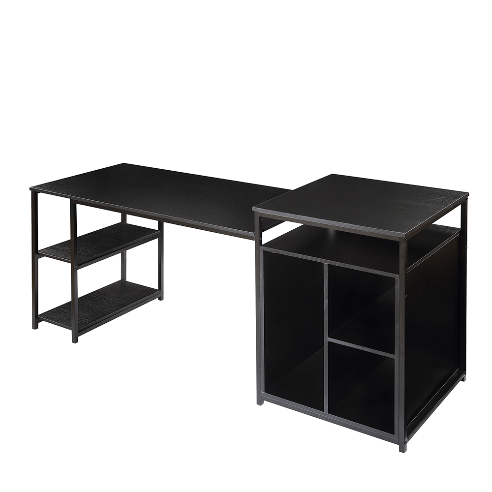 Home Office Computer Desk with 2-layer Storage Shelf & CPU Storage Space - Black