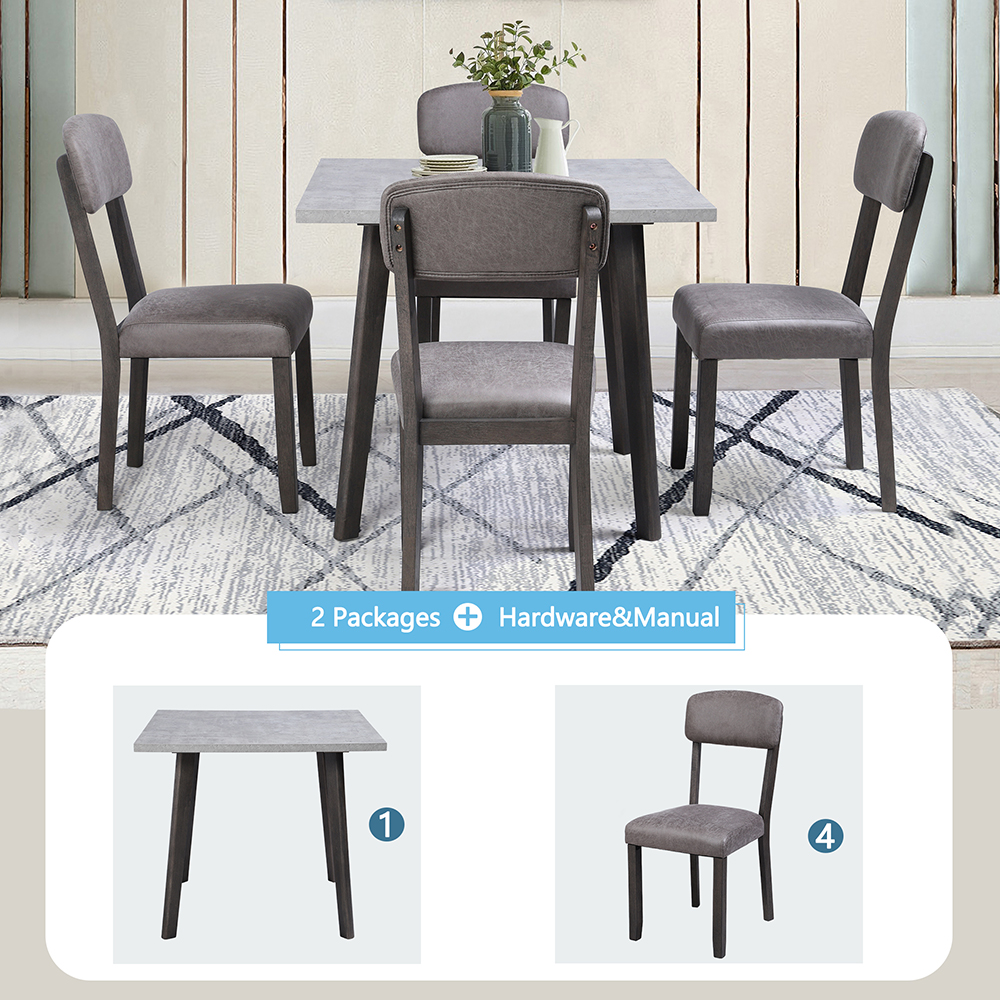 TOPMAX 5 Pieces of Dining Set, with Wooden Square Table & 4 * Upholstered Chairs - Gray
