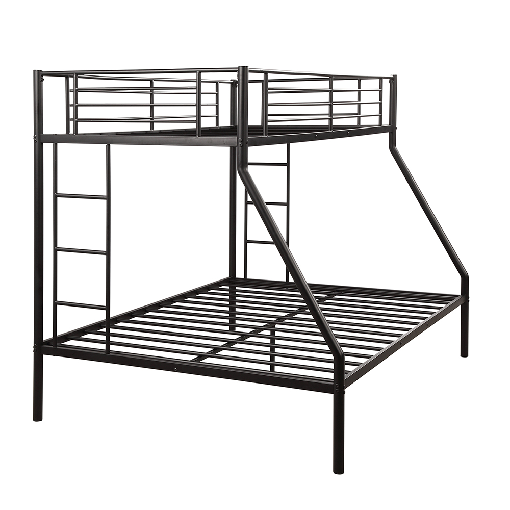Twin-Over-Full Size Metal Bunk Bed Frame with Stairs and Guardrail for Families with Multiple Children - Black