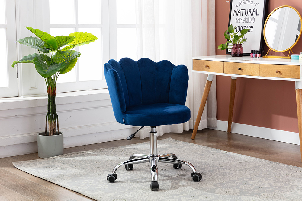COOLMORE Velvet Swivel Shell Chair Height Adjustable with Curved Backrest and Casters for Living Room, Bedroom, Office - Blue