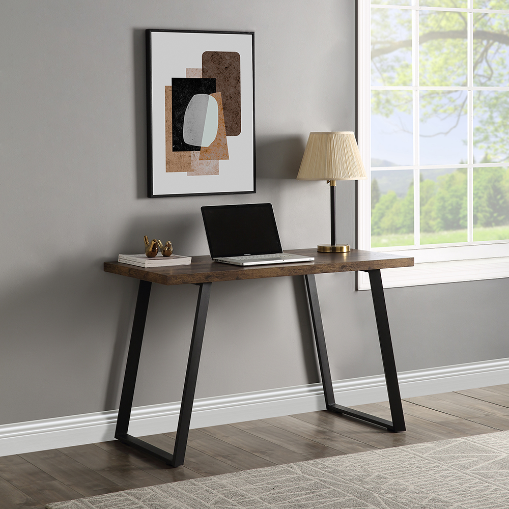 Home Office Computer Desk MDF Desktop Ushaped Metal Feet Brown