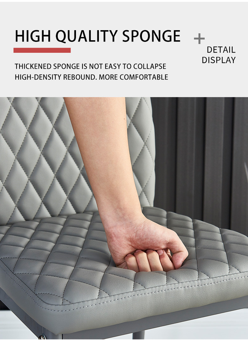 Diamond Grid Pattern Fire-retardant Leather Armless Chair Set Of 4, Sprayed Metal Pipe Legs For Kitchen, Living Room, Office, Bedroom - Gray 11 Diamond Grid Pattern Fire-retardant Leather Armless Chair Set of 4, Sprayed Metal Pipe Legs for Kitchen, Living Room, Office, Bedroom - Gray